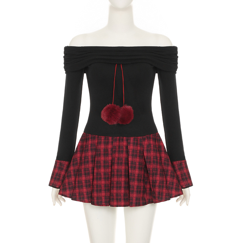 Flirty Asymmetric Checkered Trapeze Dress