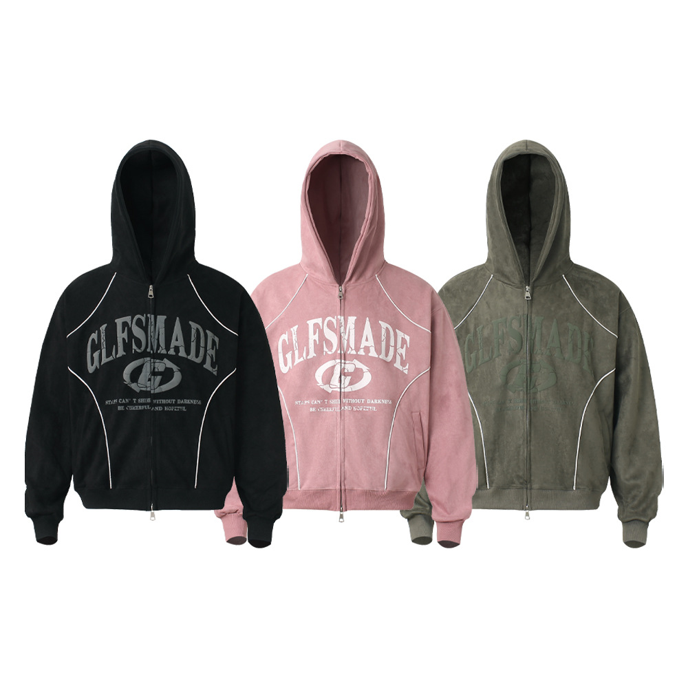 Loose Streetwear Patterned Hood Zipper Sweatshirt