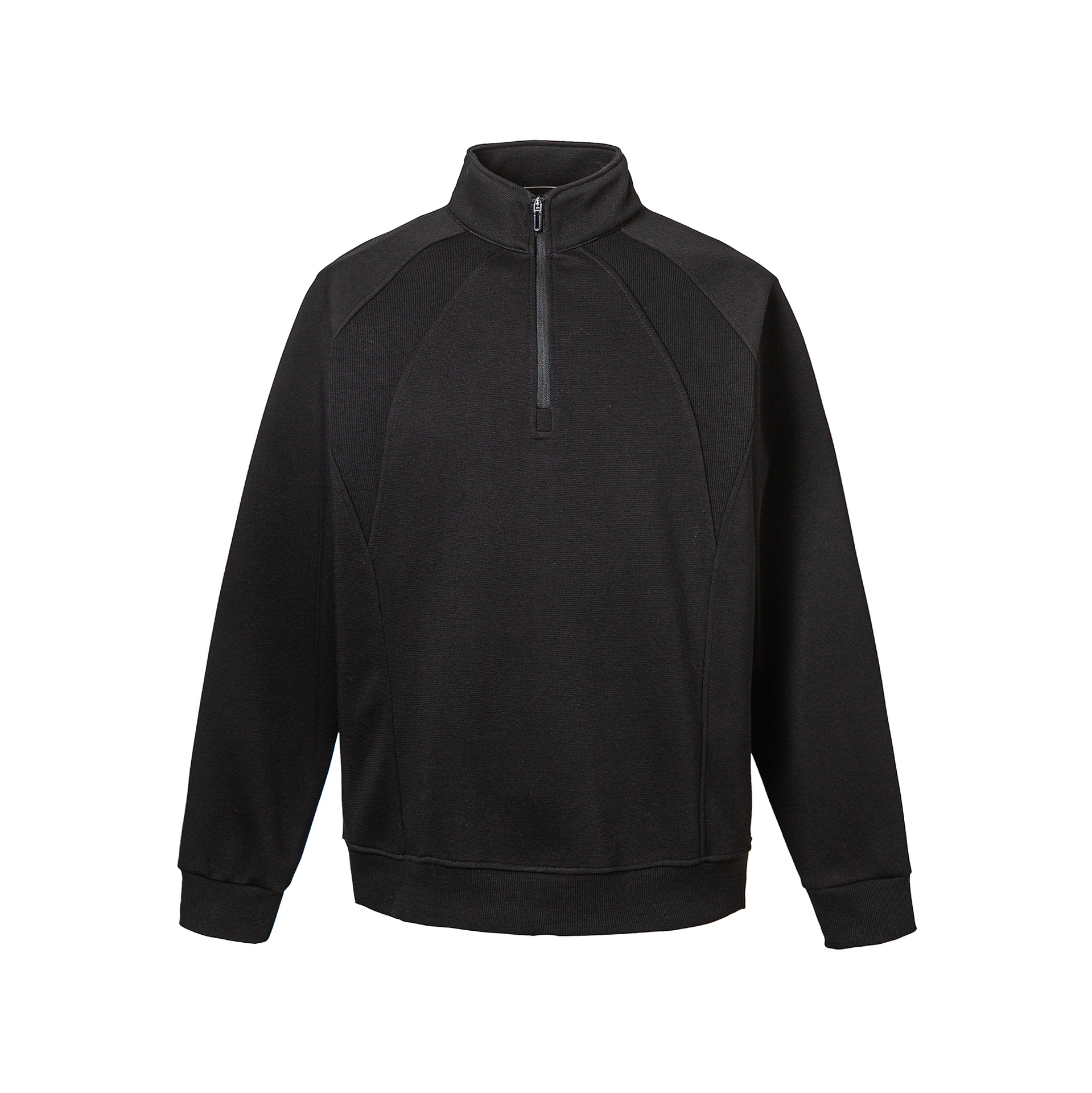 Plain Paneled Band Neck Mid Zipper Hood Sweatshirt