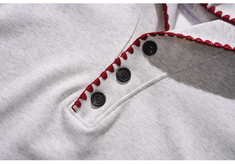 His & Hers Contrast Panel Scallop Stitch Cotton Hoodie