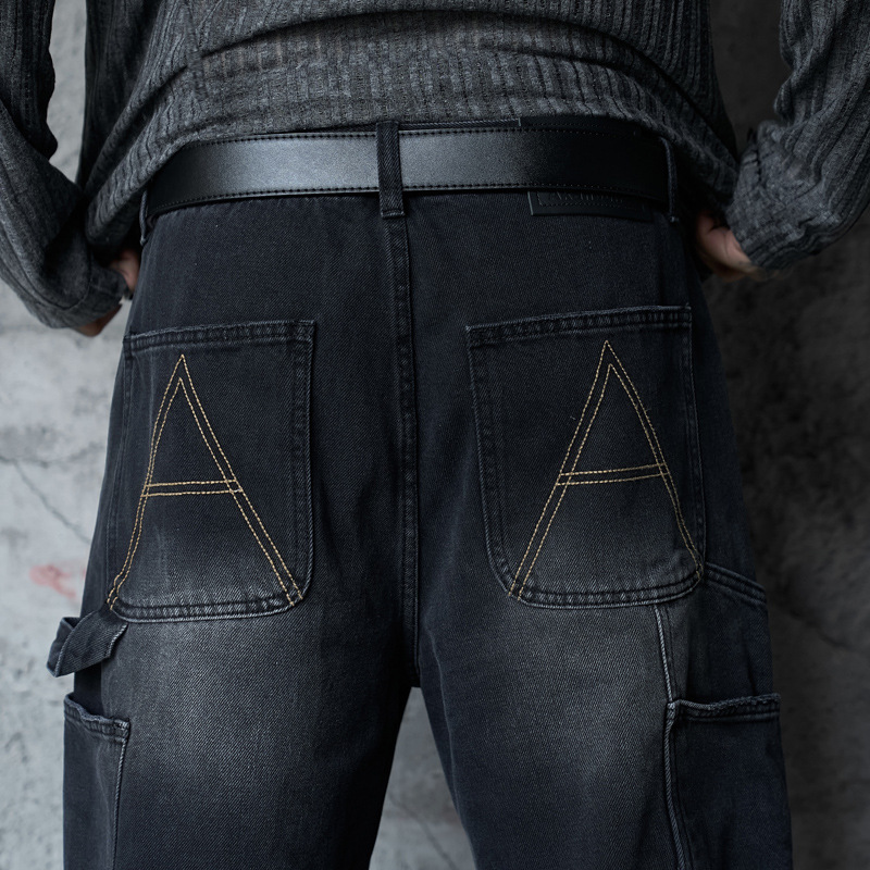 Loose Washed Multi-Pocket Straight Leg Wide Leg Jeans Unisex Loose Versatile Drapey Long Pants