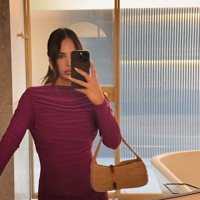 One Shoulder Open Back Full Sleeve Dress