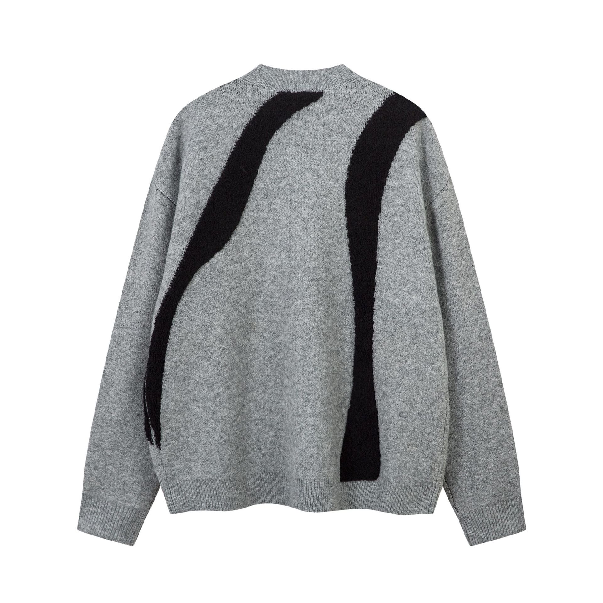 Cotton Blend Retro Two-Tone Plunge Sweater