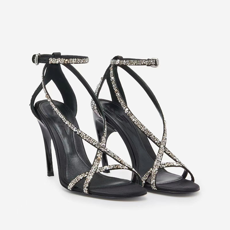 Round toe open toe belt buckle slim high heels for banquet fashion sandals