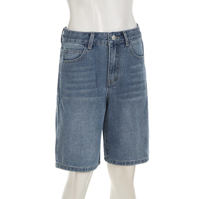 Vintage washed high waisted loose denim shorts