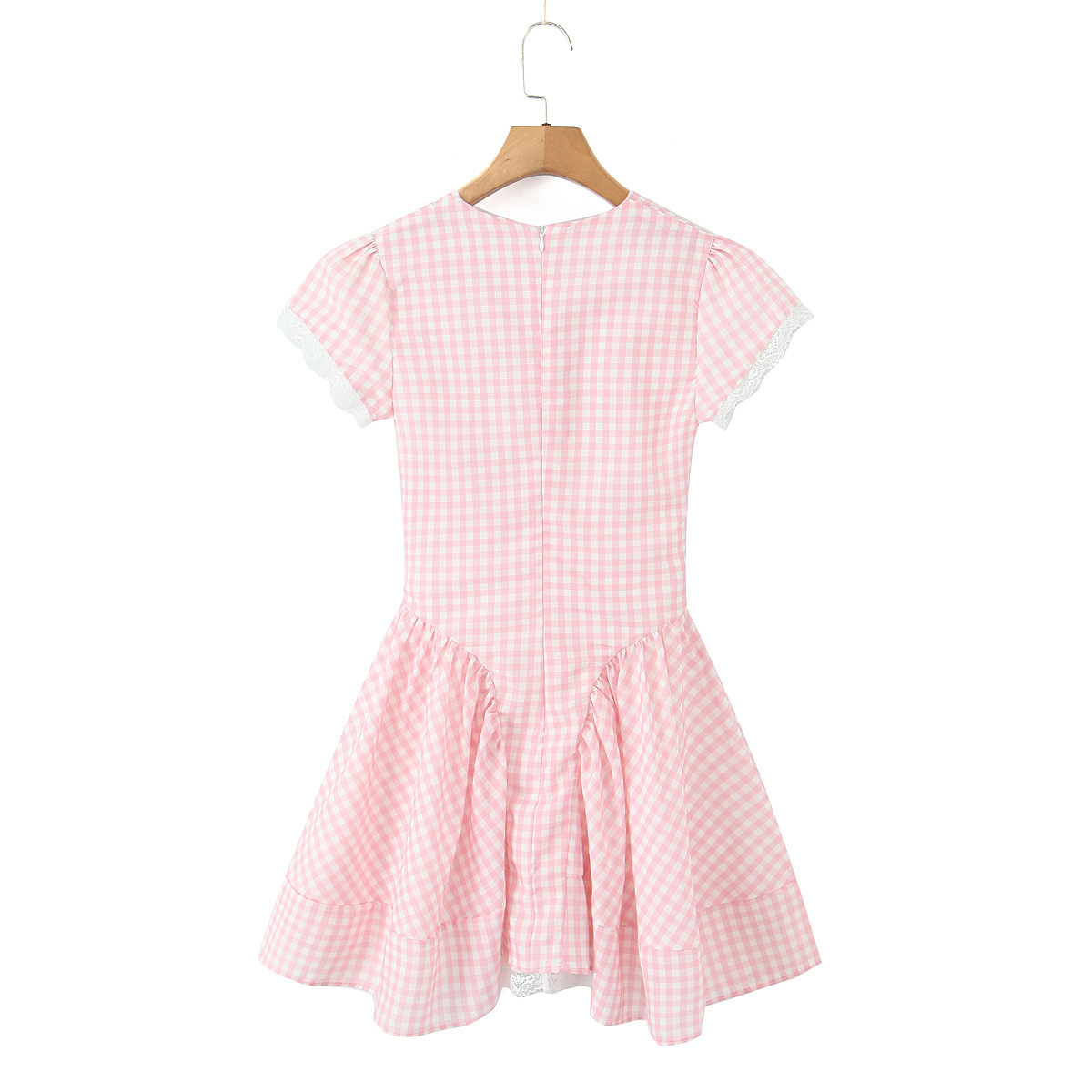 V-Cut Short-Sleeve Two-Tone Knot Detail Nipped-In Above-Knee Dress