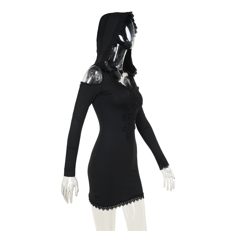 High Waist Hooded Fitted Jacquard Dress