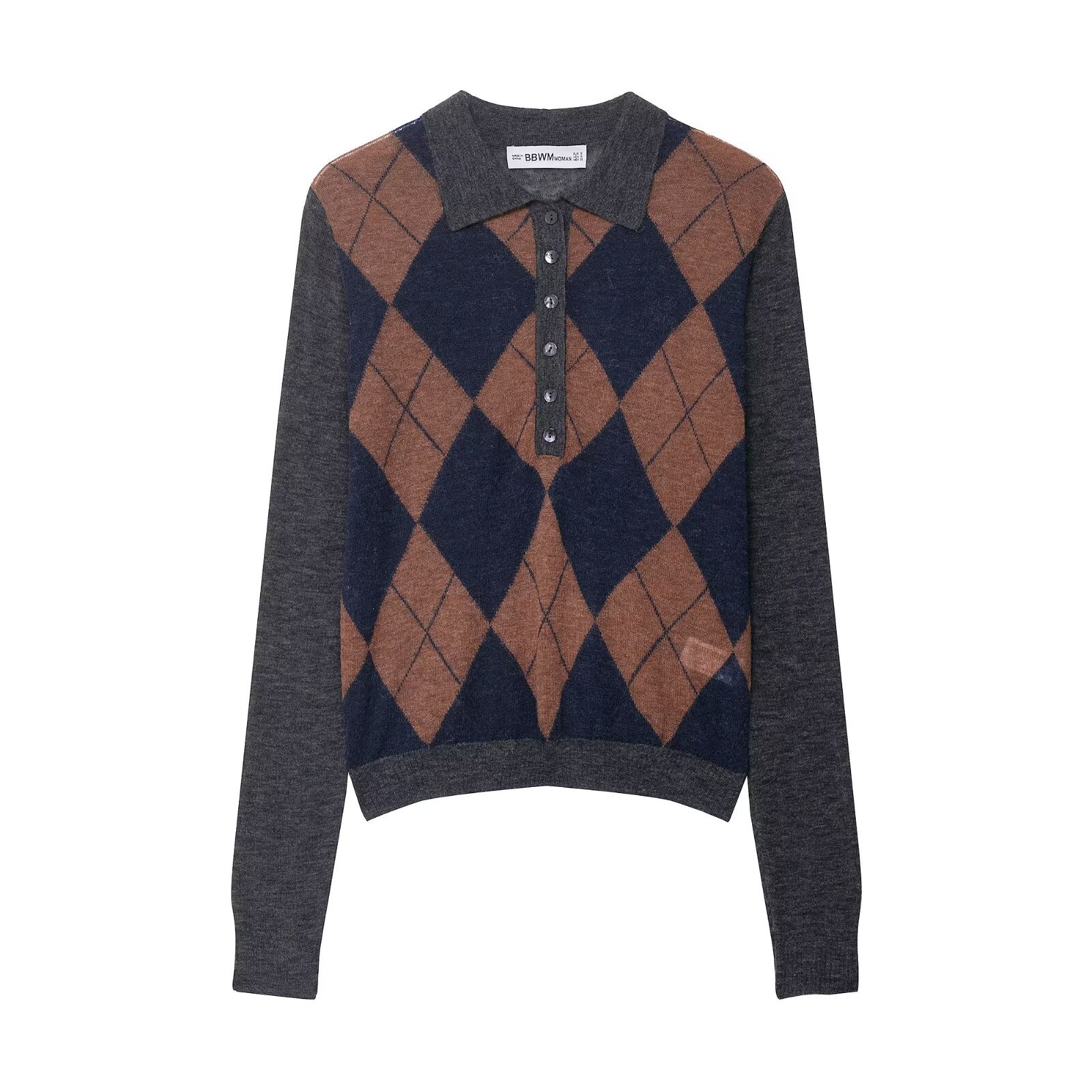 Ladies Polyester Argyle Front Closure Sweater