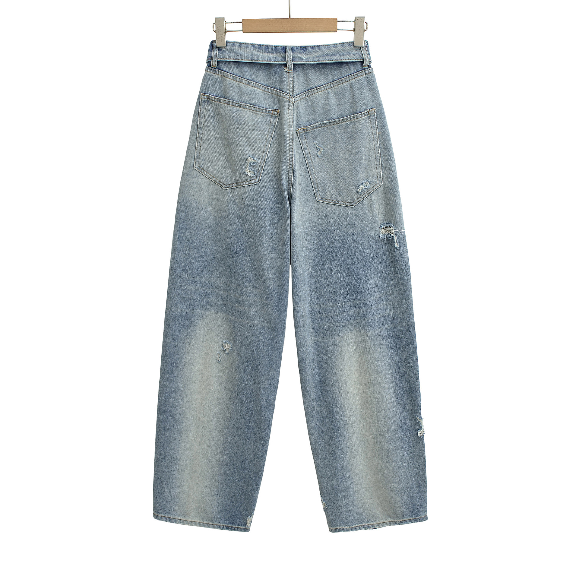 Curled high waisted back pocket wide leg mop jeans