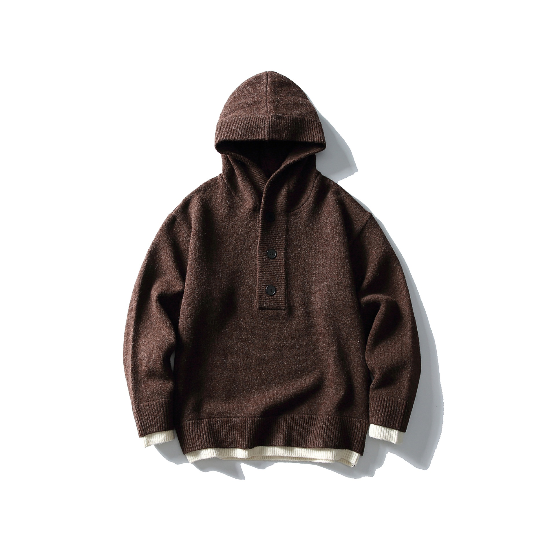 Premium Faux Layered Partial Zip Hood Sweater