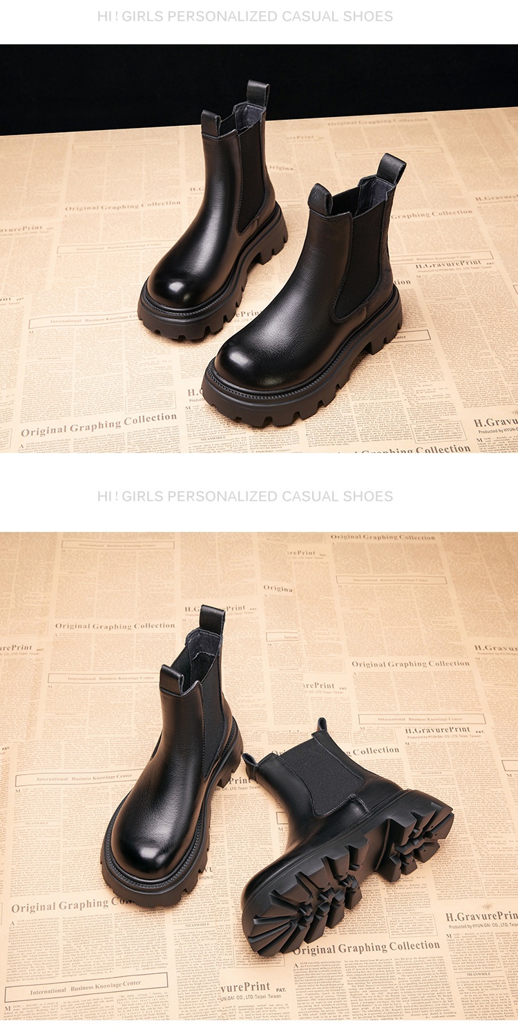 Height increasing short boots with plush chimney single boots