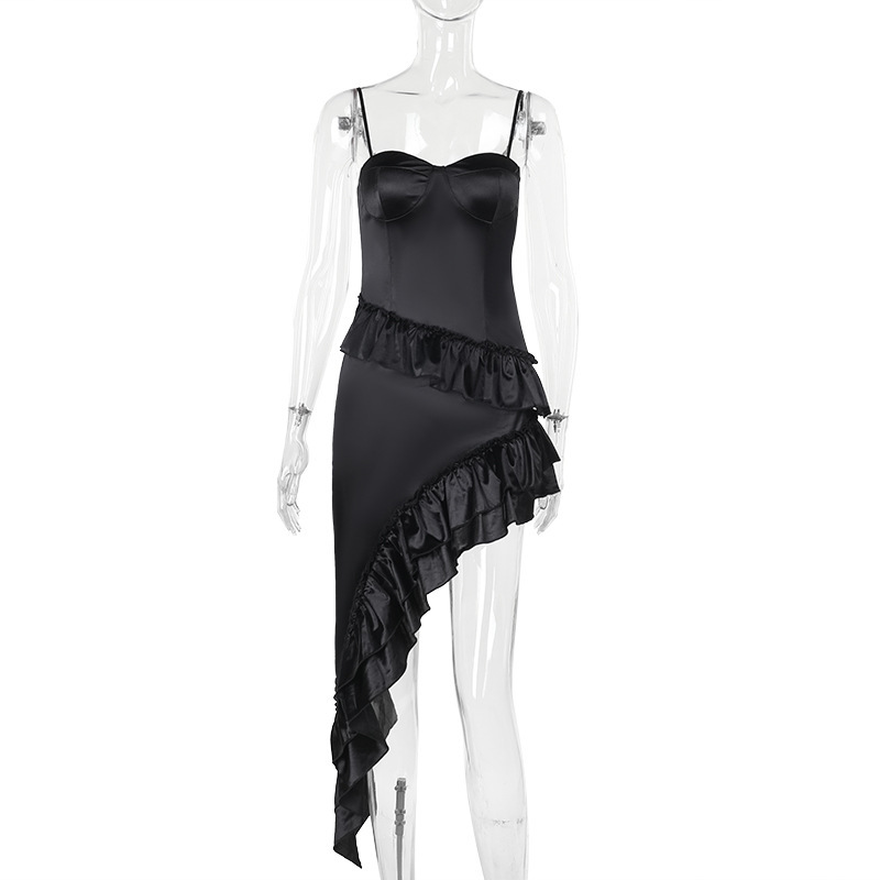 Structured Asymmetric Frilled High Waist Skirt