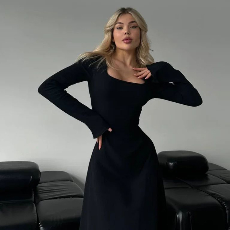 Angular Neck High Waist Full Sleeve Bodycon Skirt
