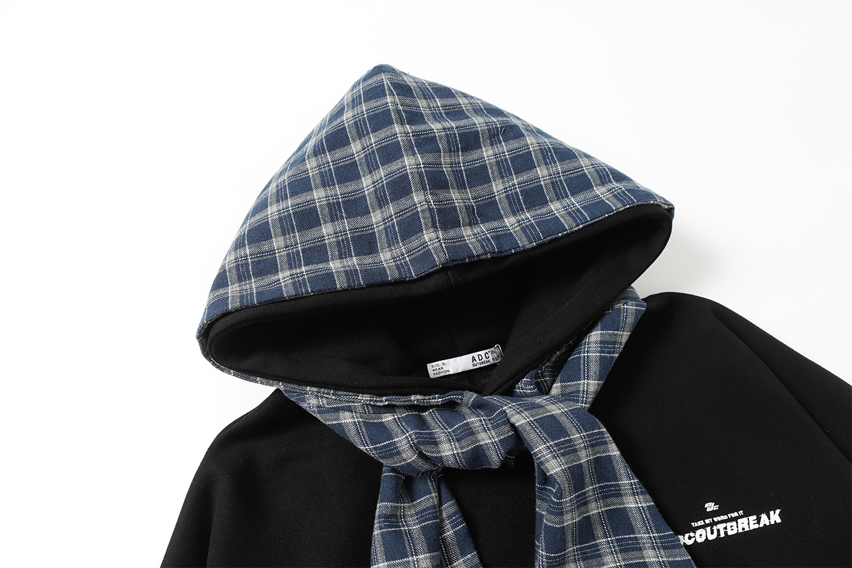 American Retro Checkered Cotton Faux Layer Oversized Hoodie