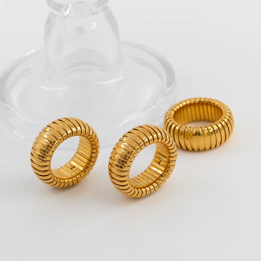 High Quality Waterproof Stainless Steel Spiral Rings For Men's Round Elastic Gold-Plated Party Chunky Ring Jewelry Accessories