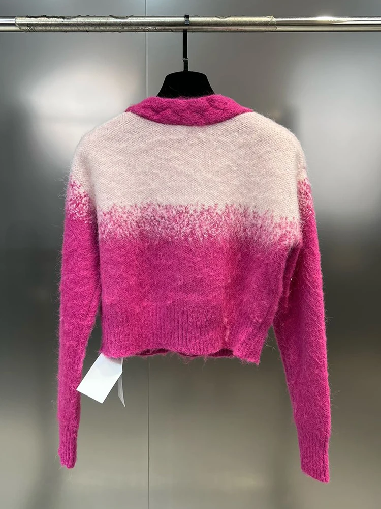 Oversized Ombre Spandex Cardigan with Crystal Clasp