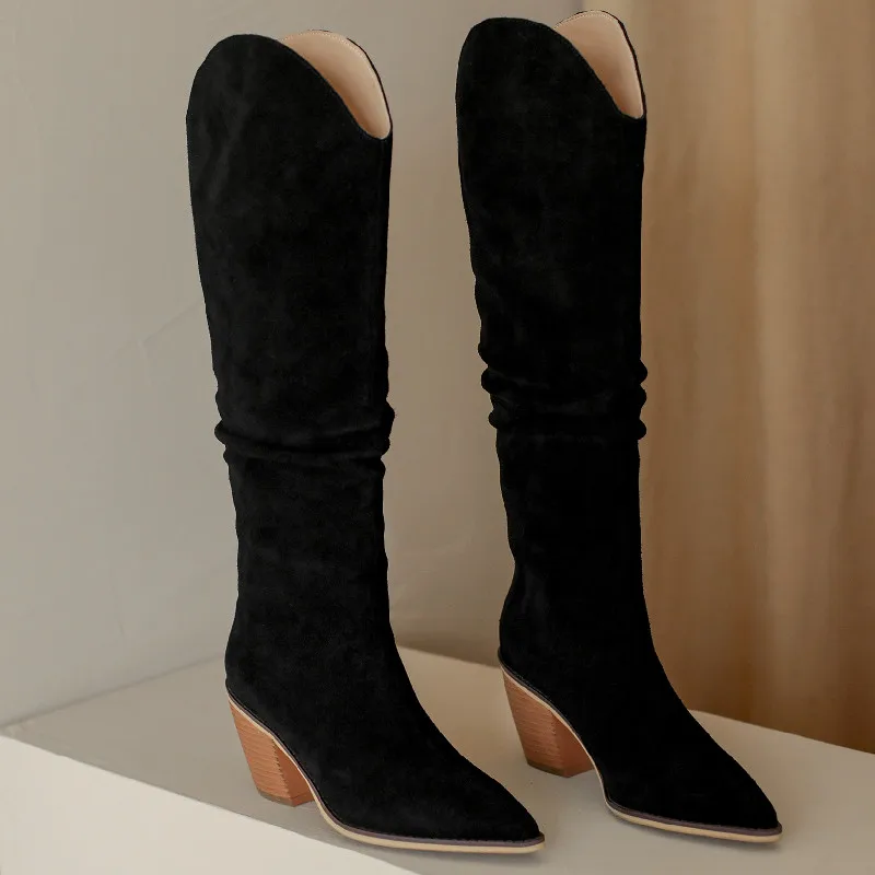 Women Sexy Point Women's Knee High Boots Black Beige Long Shoes Ladies Autumn Winter