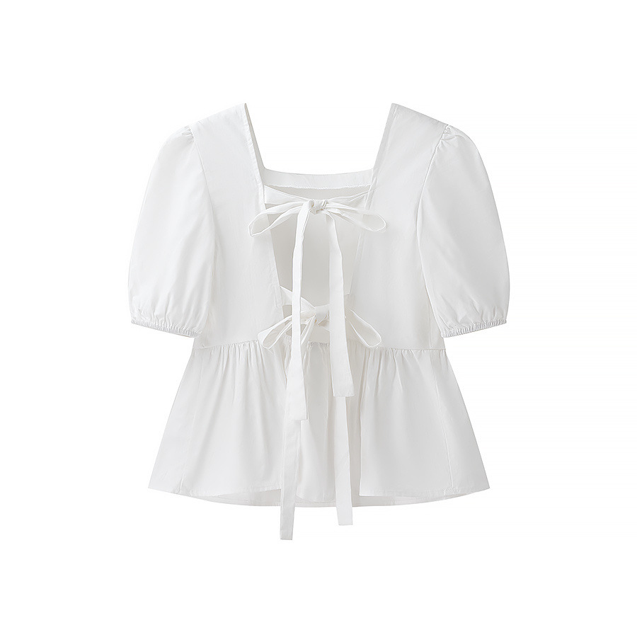 Box Collar Corset Front Puff Shirt