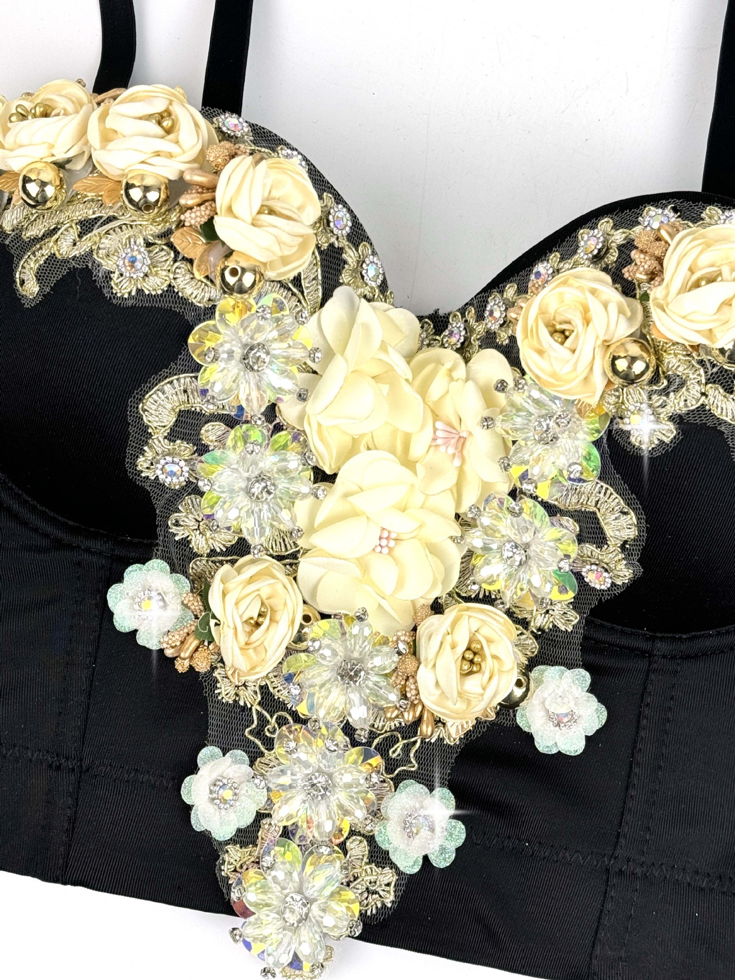 European and American Style Three-dimensional Flower Rhinestone Beaded Corset Fashion Luxury Sexy Outerwear Bone Strap Top