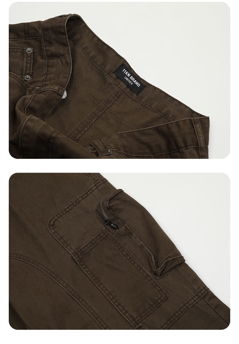 High Street Vibe Flared Loose Multi-Pocket Distressed Straight Casual Long Pants