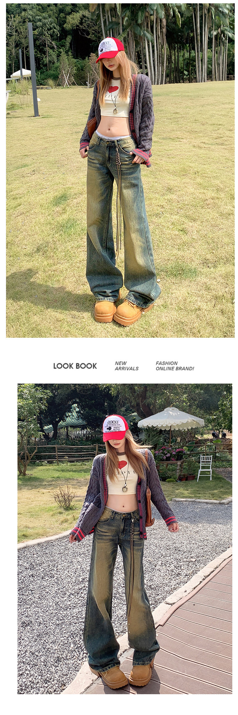 Women's Low-Waist Flared Denim Pants Loose Wide-Leg Straight Trousers