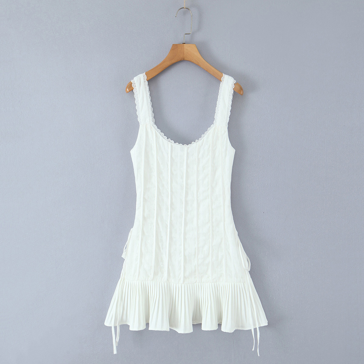 U-Neck Sleeveless Fresh Solid Mid-Waist Polyester Dress