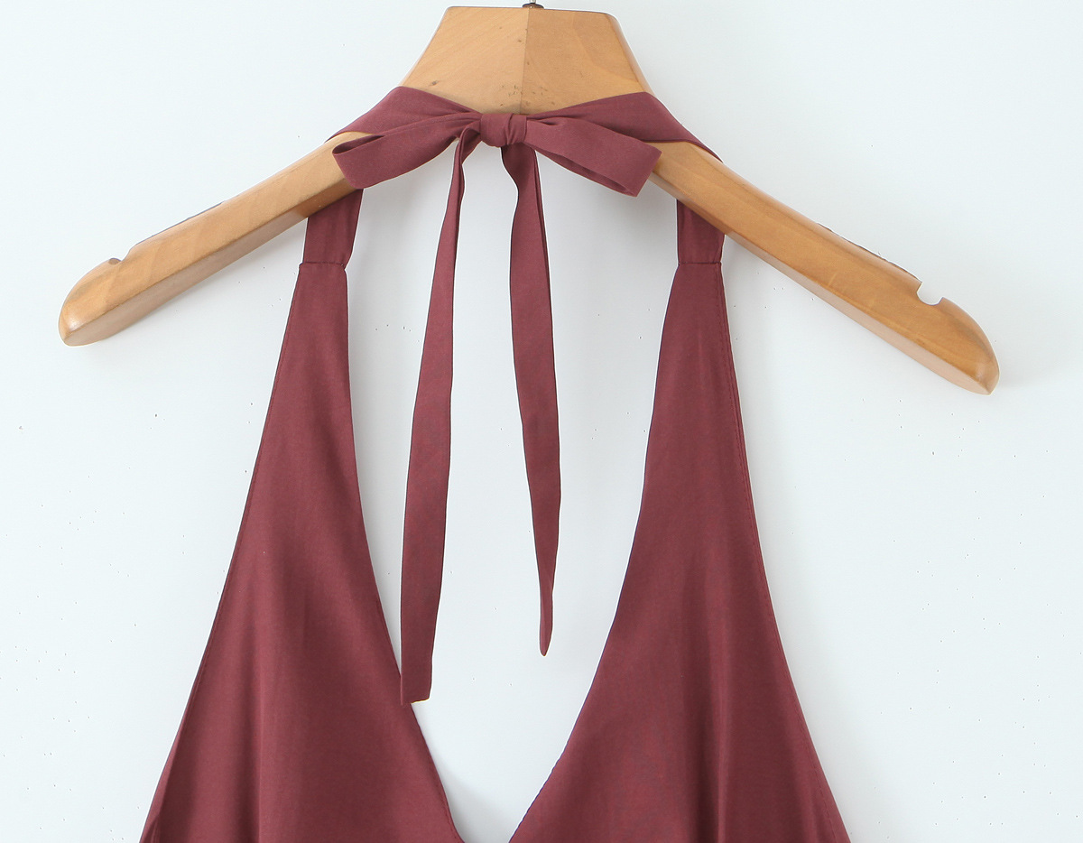 Burgundy Rayon Halter Mini Skirt
