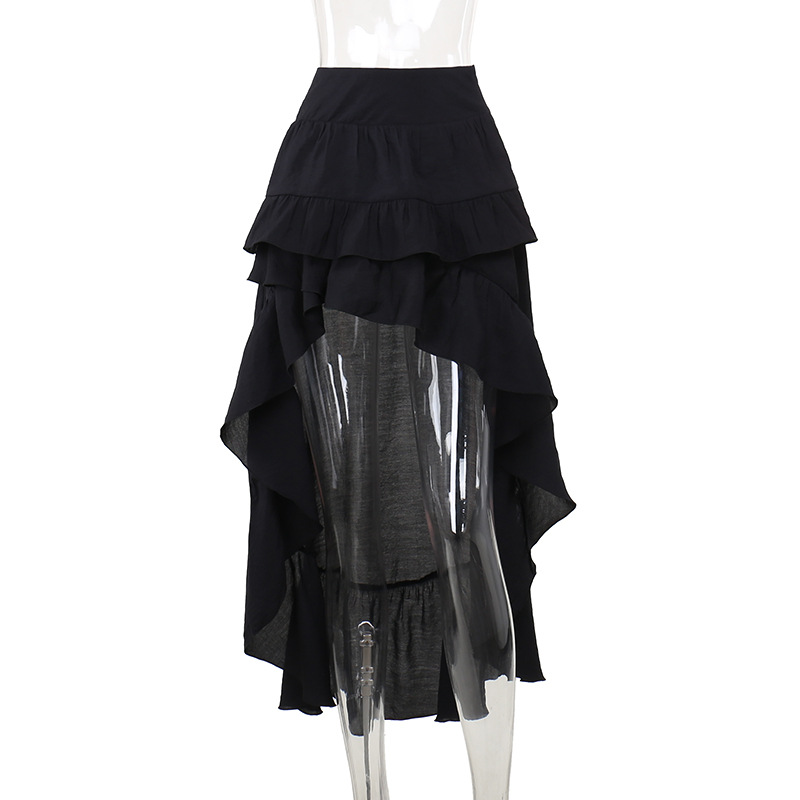 Sultry Deep Retro Draped Solid Polyester Skirt