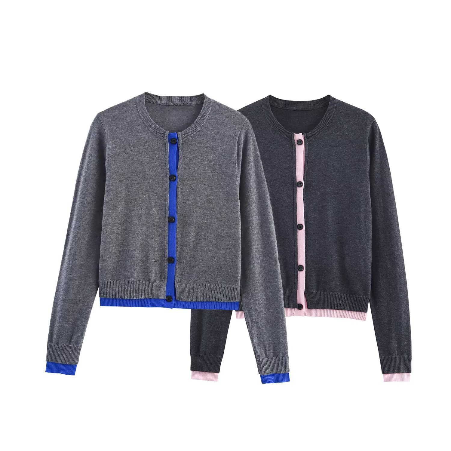Polyester Long Sleeve Crew Button-Up Sweater