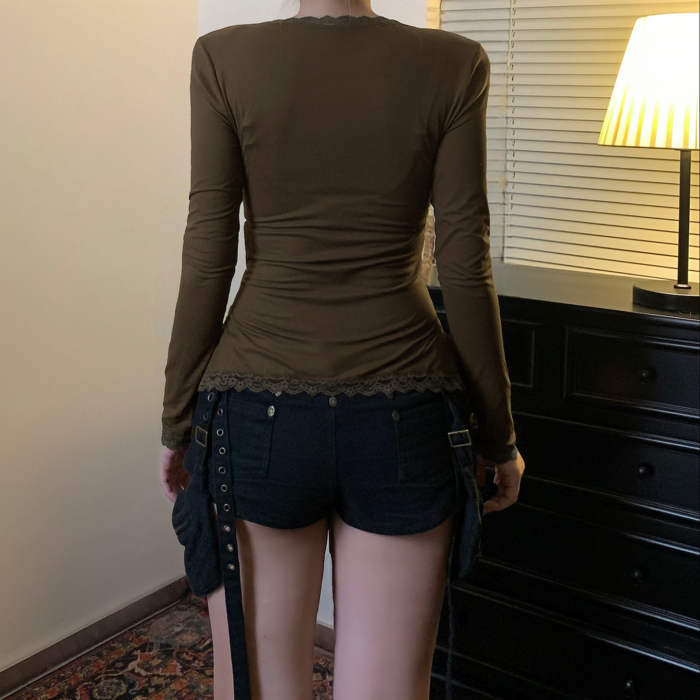 Brushed Milk Silk Cinched Plunging Top