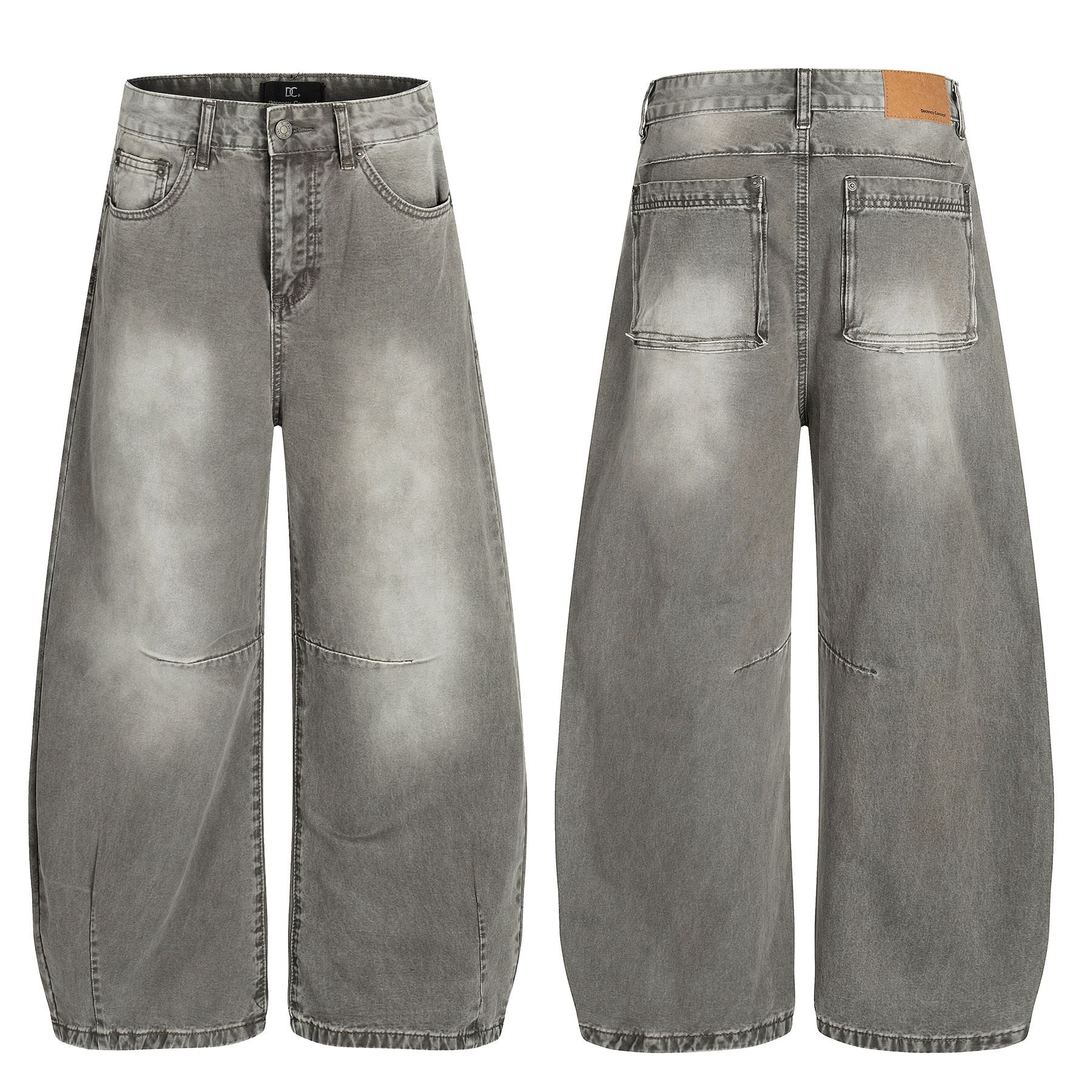 Street Style Retro Unisex High-End Washed Distressed Design Men's Loose Knife-Shape Jeans