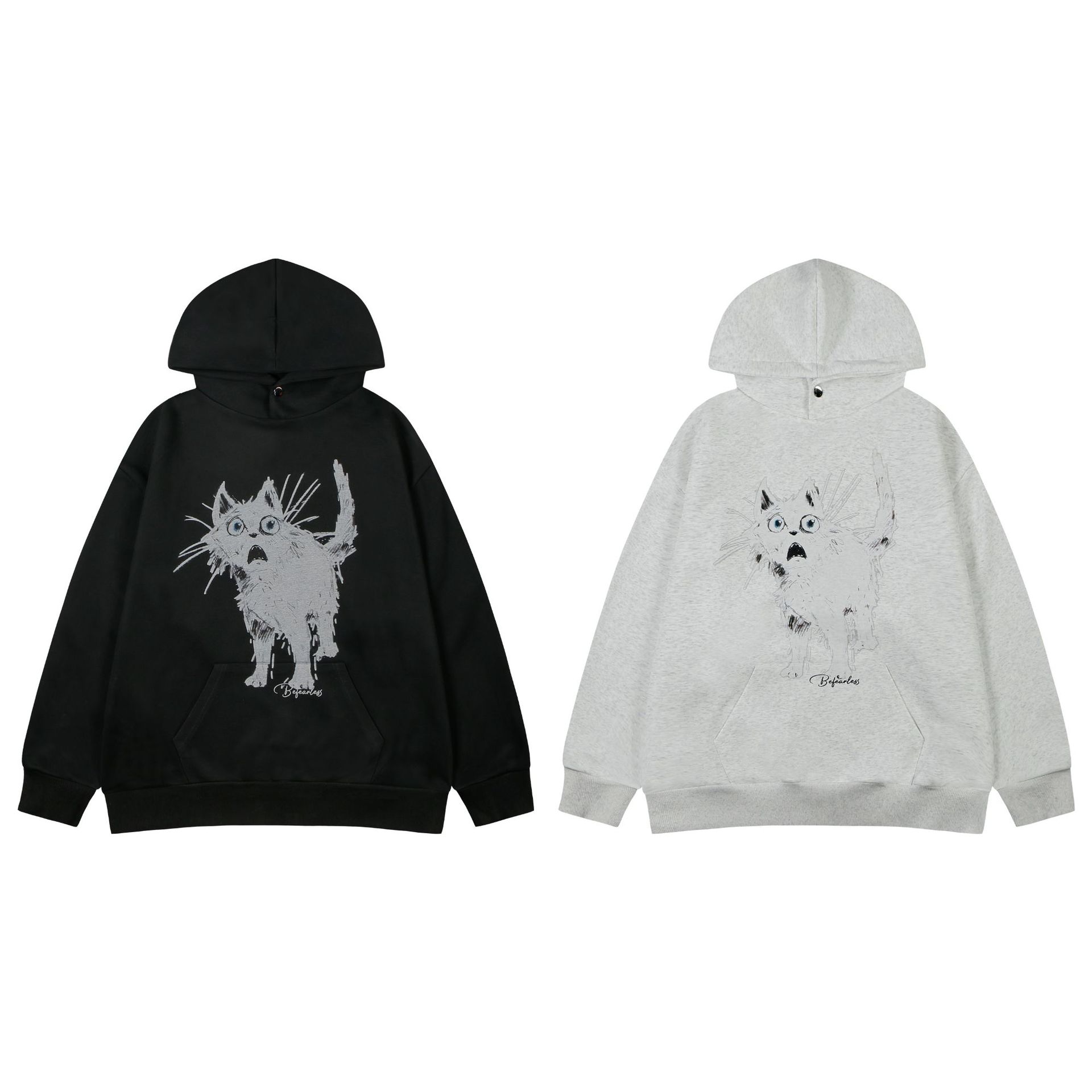 Oversized Streetwear Feline Print Hoodie