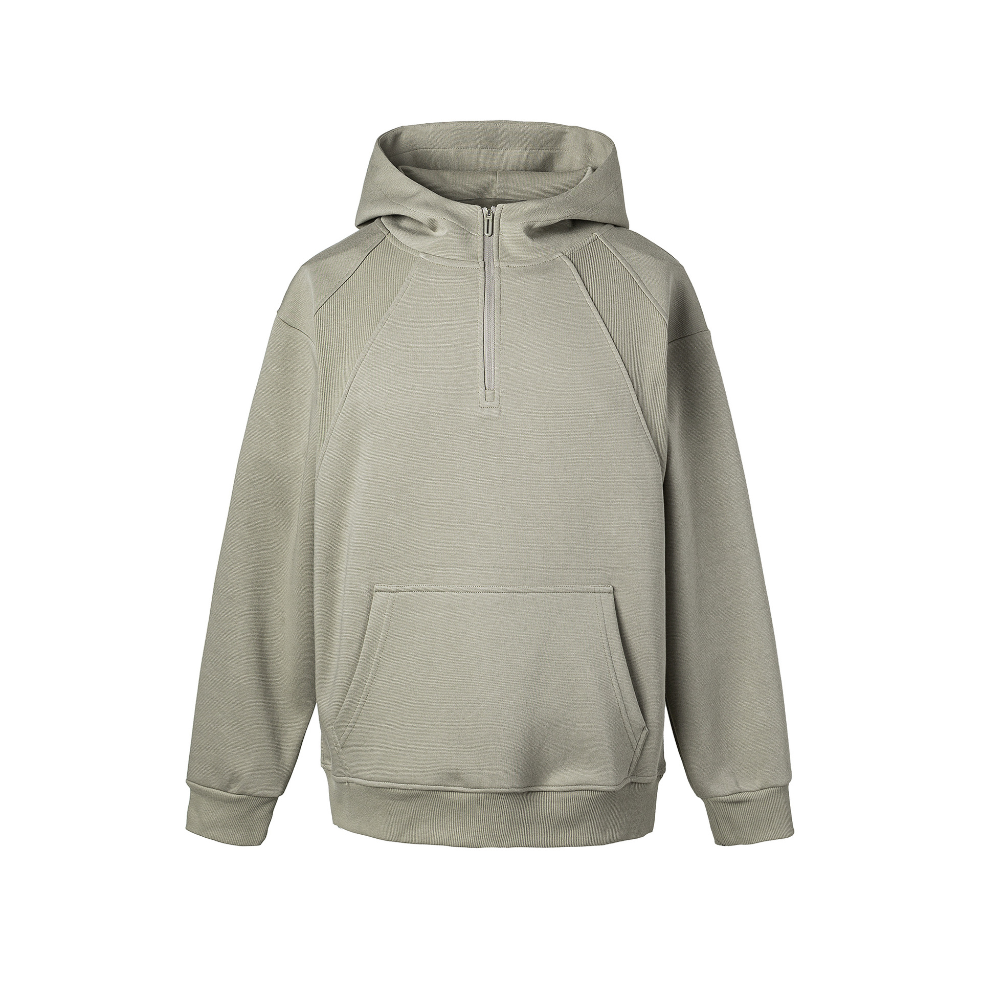 Oversized Single-Tone Sectioned Hood Zipper Sweatshirt