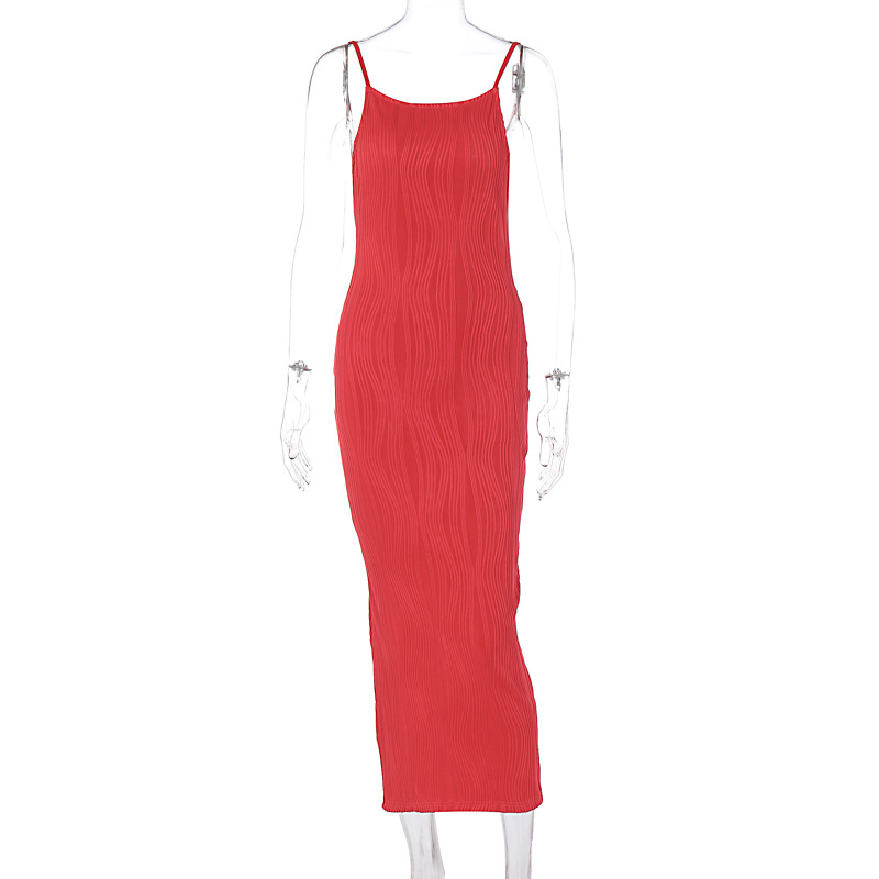 Open Back Sleeveless Collarless Polyester Mid Waist Dress
