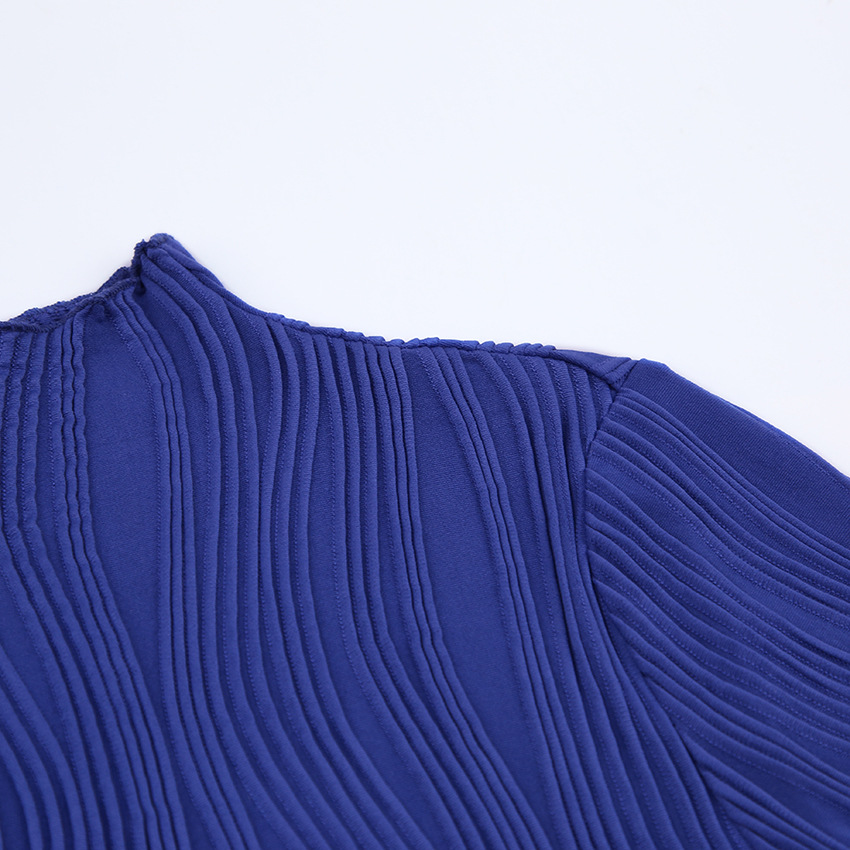 Ladies Navy Turtleneck Fitted Jersey Knit Pullover