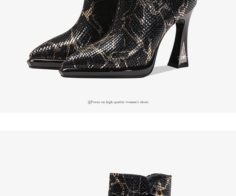 Brand Women's Ankle Booots Autumn Winter Shoes Genuine Leather Sexy High Heels Pointed Toe Gold Silver Dress Party Shoes