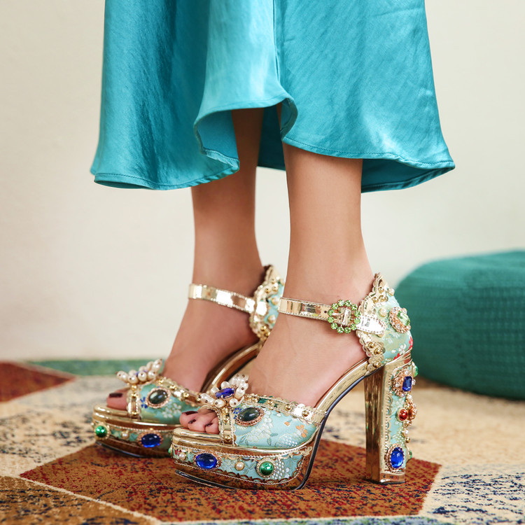 Plus Size Heel Water Block Heel Baroque Fish Mouth Women's Sandals