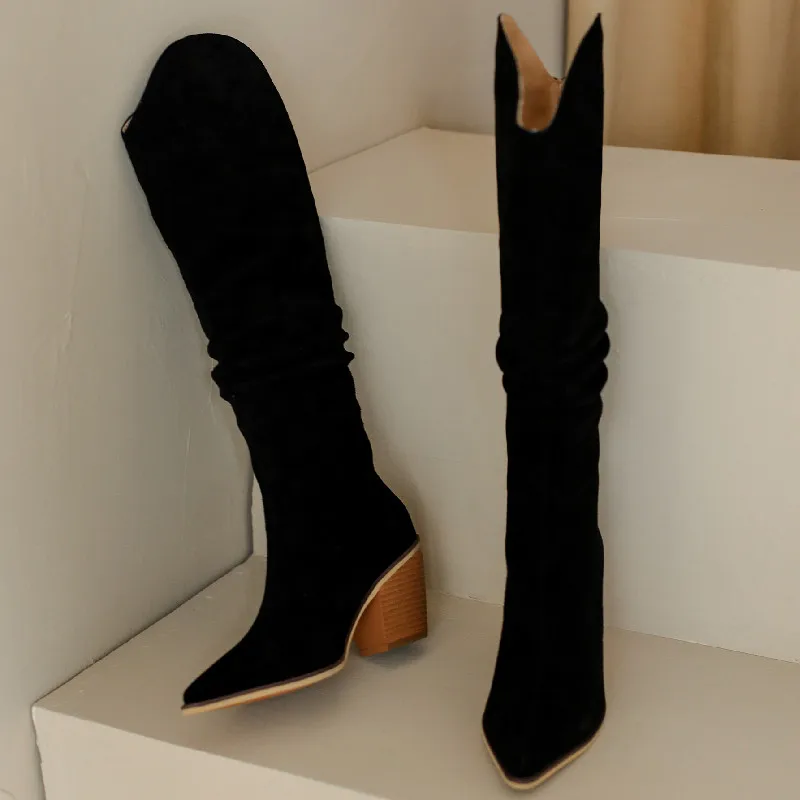 Women Sexy Point Women's Knee High Boots Black Beige Long Shoes Ladies Autumn Winter