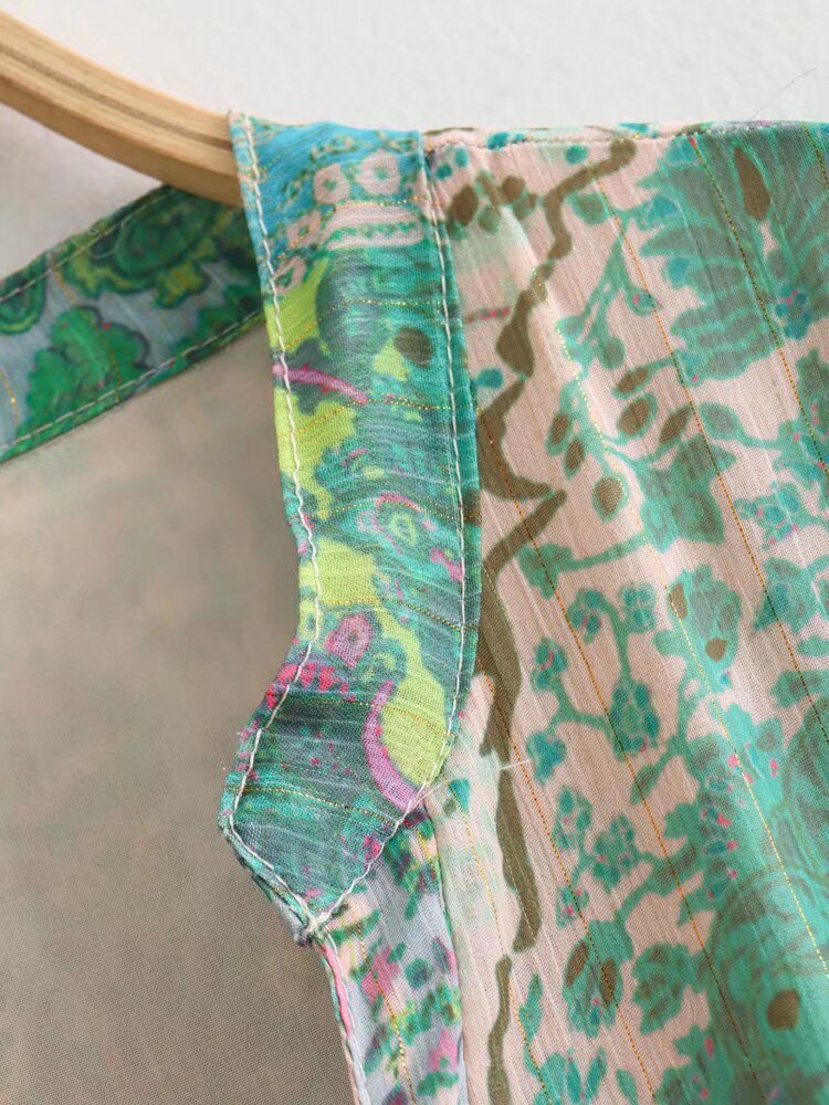 Women's Clothing V-neck Long-sleeved Printed Dress