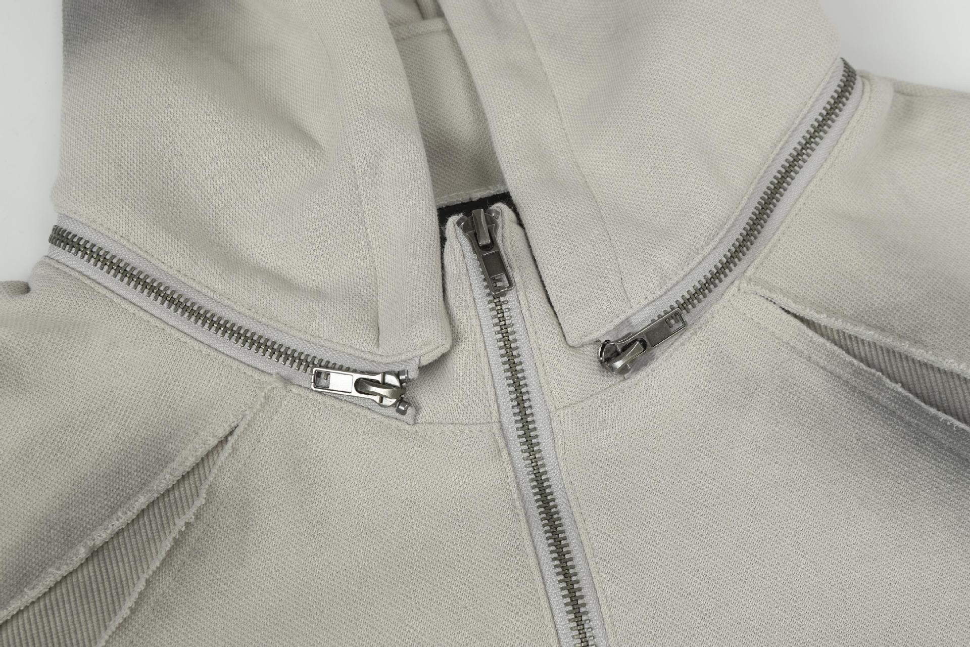 Vintage Workwear Slit Hem Zipper Hoodie