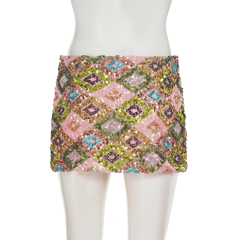 Polyester Embellished Fitted Patterned Skirt