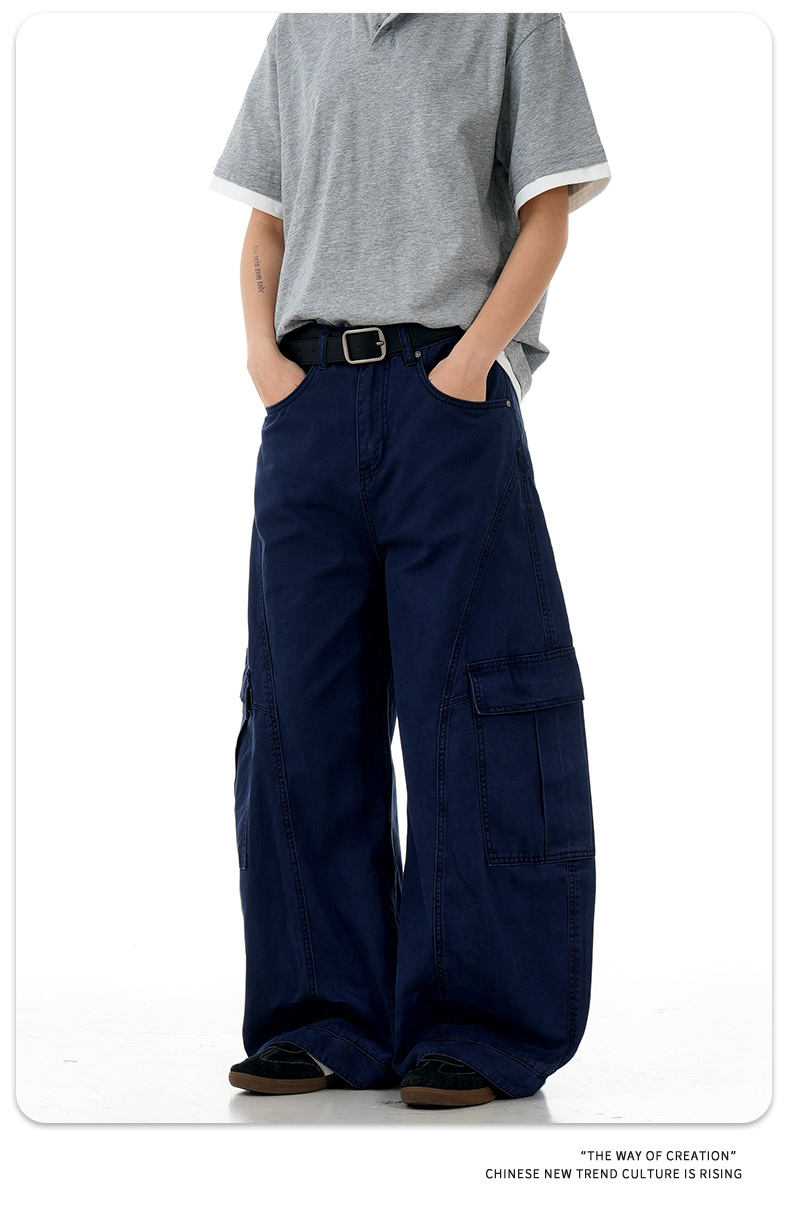Work Pants with Multiple Pockets Slimming Casual Wide Leg Long Trousers for Men and Women