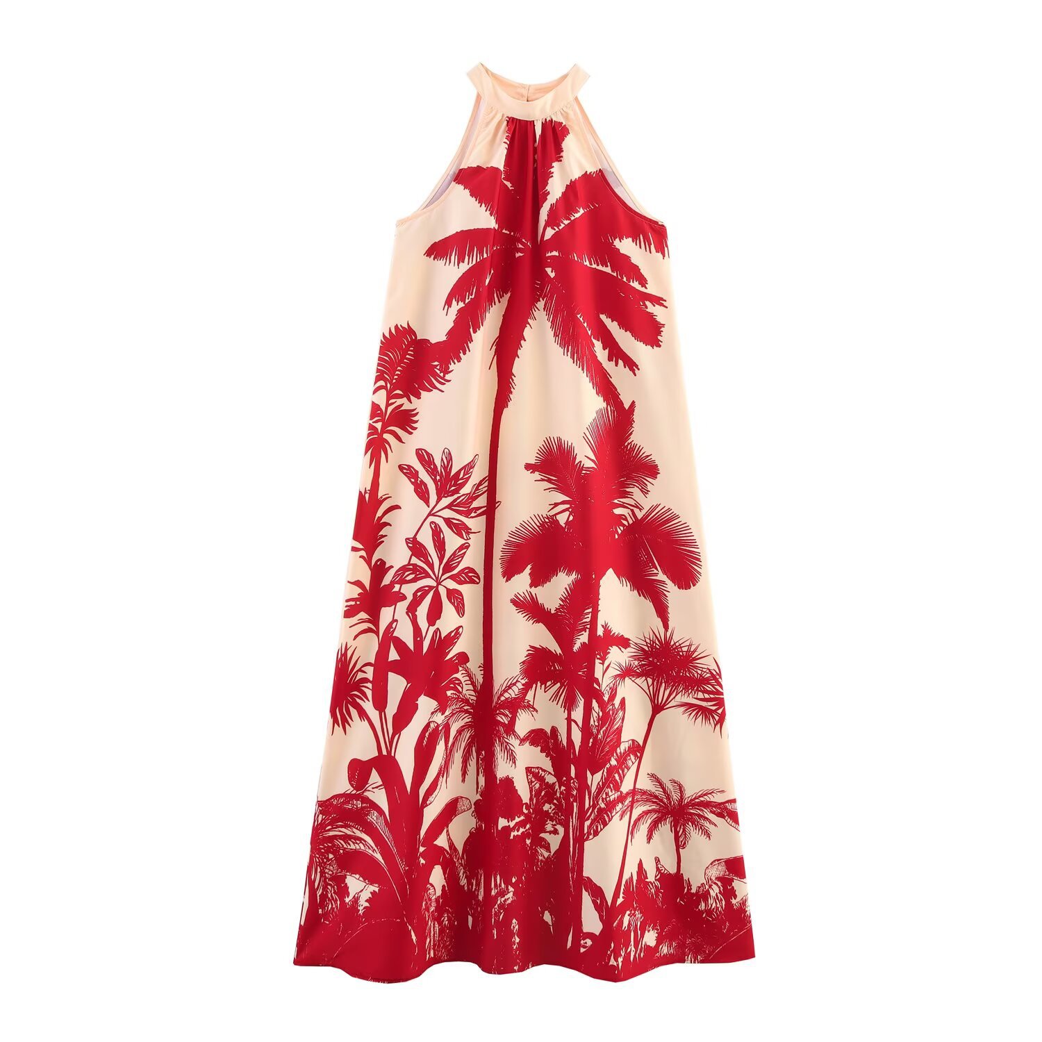 Vacation style loose neck printed dress for women