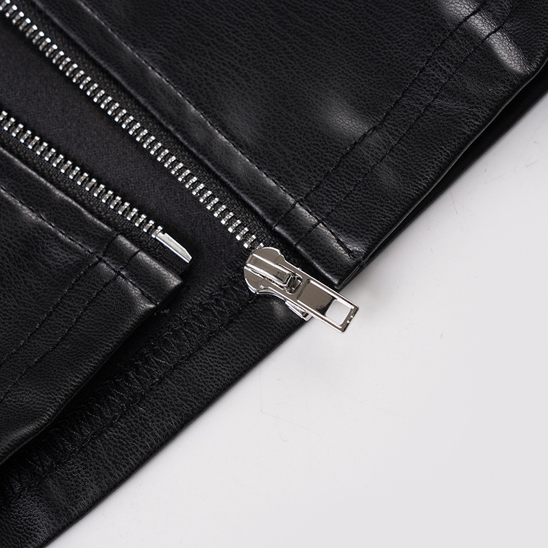Zip-Front Moto Lambskin Tank Top