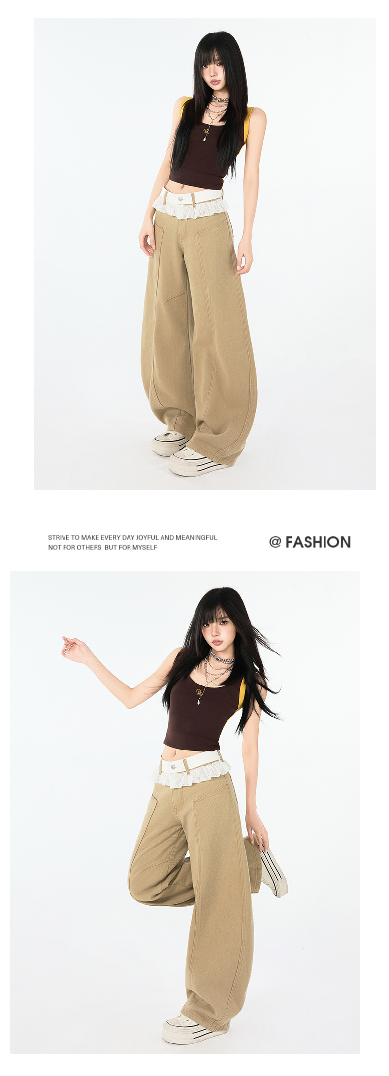 Women's Denim Pants with Lace Hem Design for Body Flare Trousers