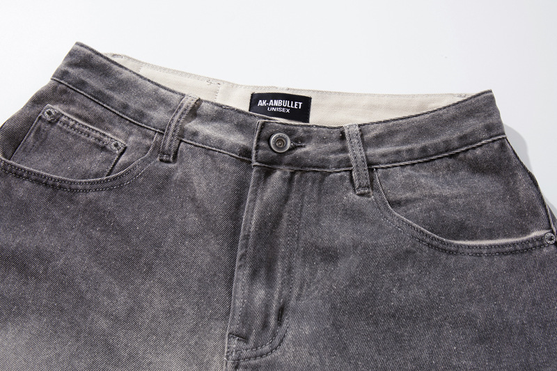 Streetwear Hip-Hop Style Gradient Color Wide-Leg Denim Pants Straight Leg Design Retro Knife-Edge Floor-Length Trousers