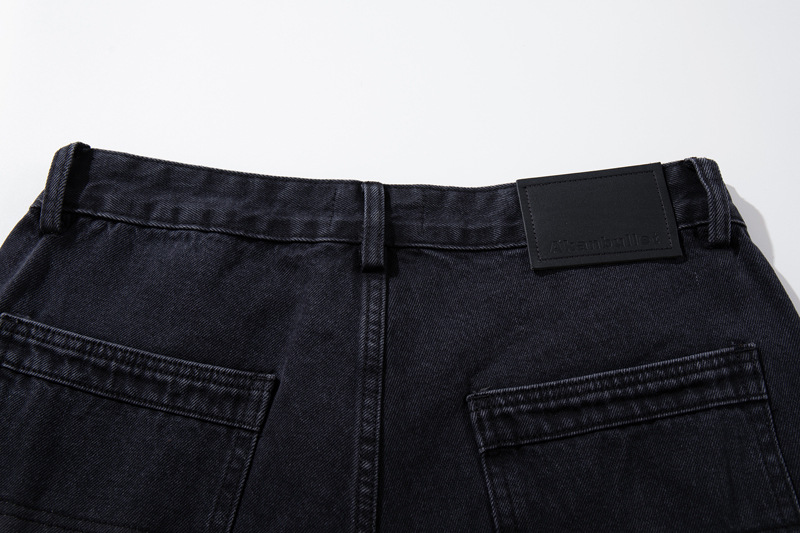 Casual Knife-Edge Pants for Men, Loose Straight-Leg Patchwork Denim Pants, Embroidered Wide-Leg Long Pants