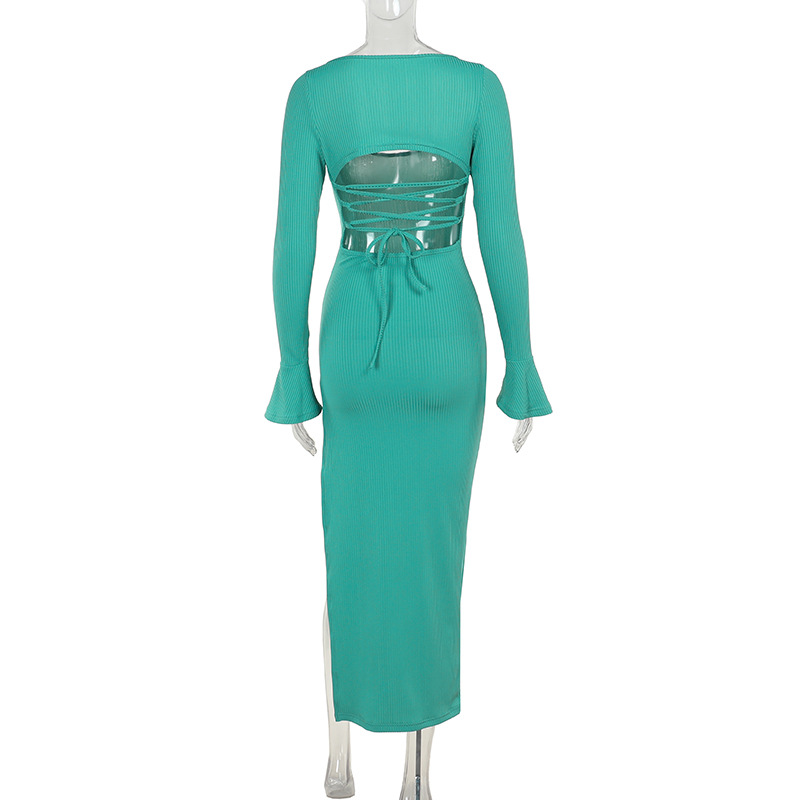 High Waist Bodycon Square Neck Full Sleeve Dress