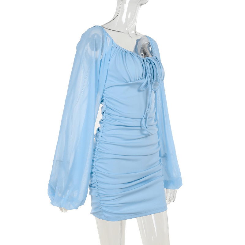 U-Neck Long Sleeve High-Waist Contour Short Dress