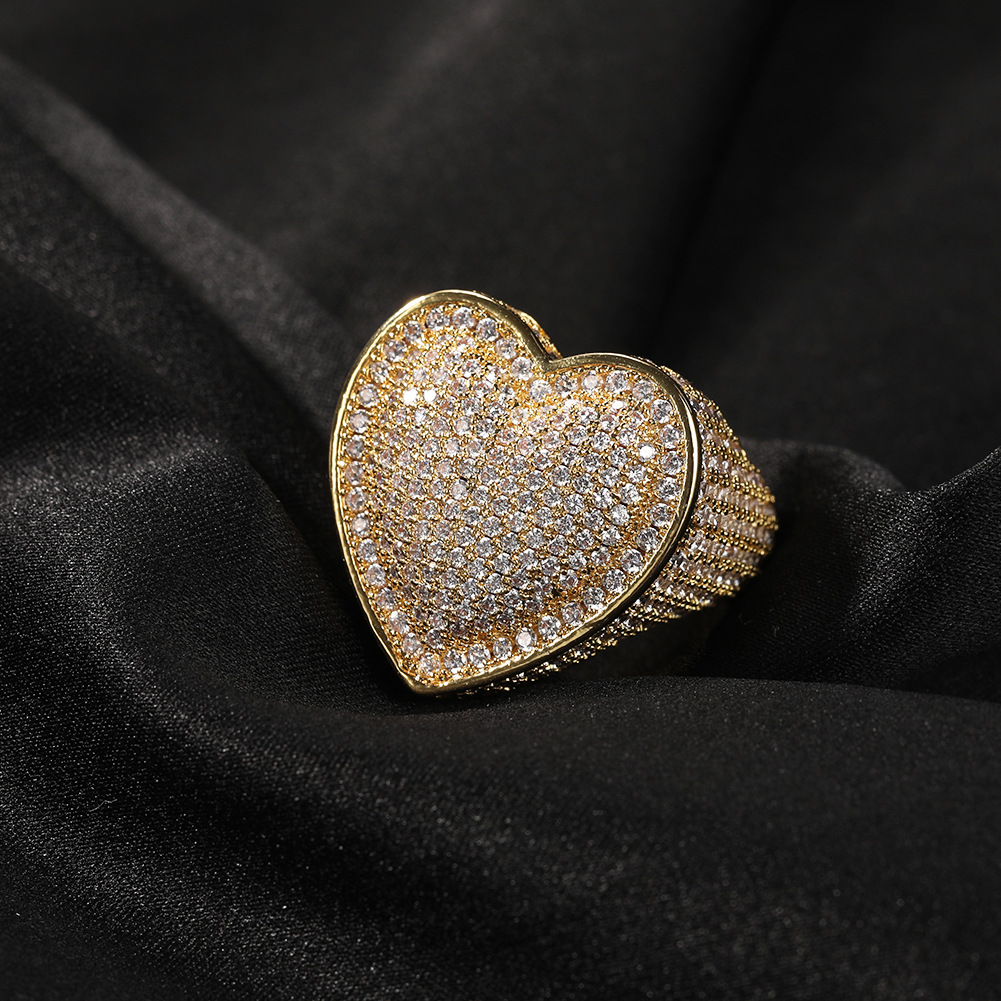 Ring copper set with 3A zircon large heart ring